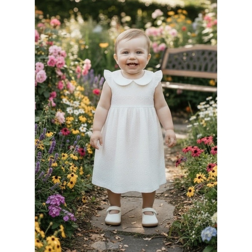 Petit Ami Girls White‎ Eyelet Lace And Cotton Dress Size 18 Months 18m Summer